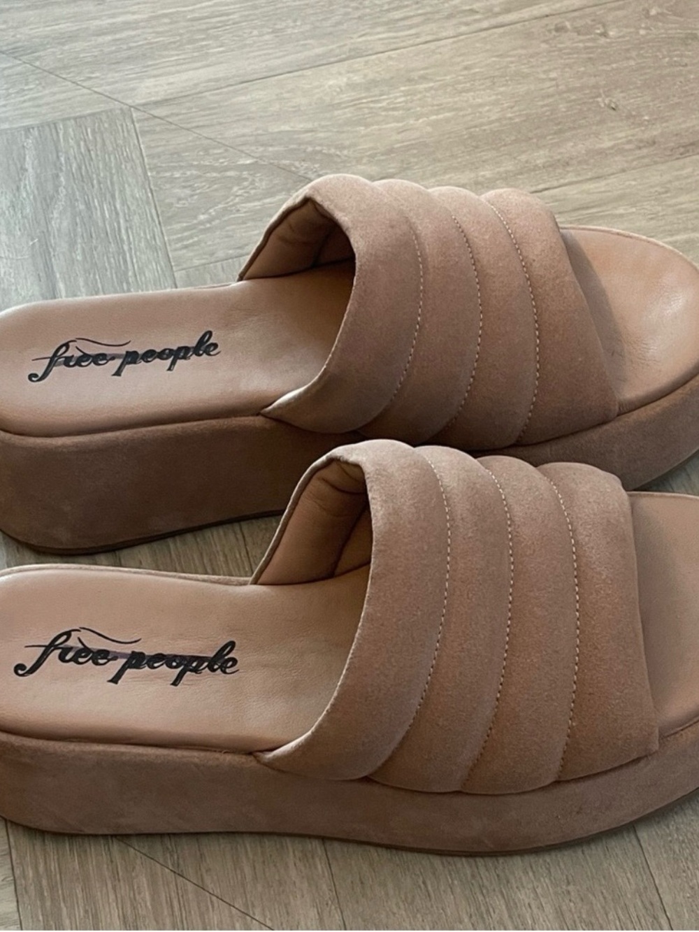 Free People almost paradise Blush Tan Platform Slide Sandals